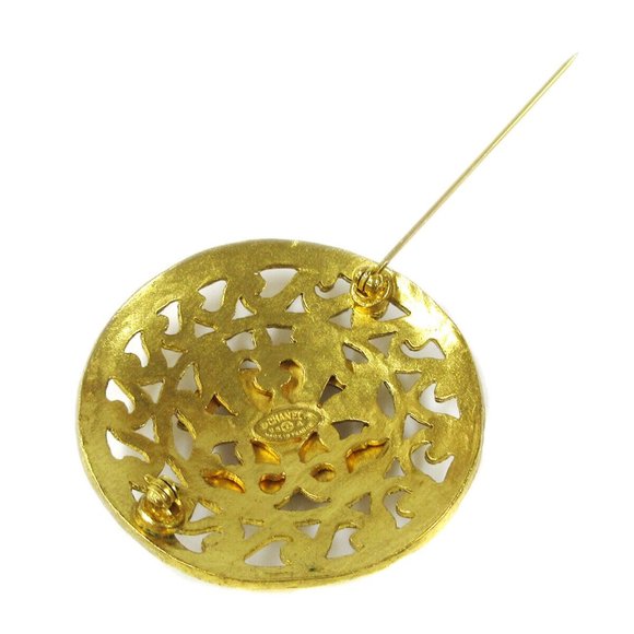 Auth CHANEL CC Medallion Motif Brooch Pin Corsage Gold-Tone 95A Authentic - Picture 6 of 8